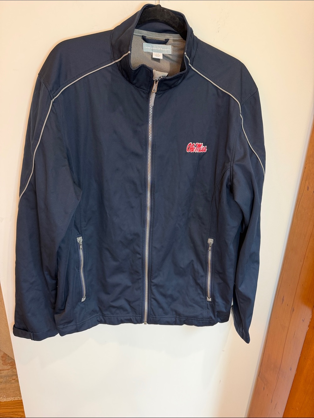 Ole Miss Cutter & Buck Navy Lightweight Full-Zip Jacket, Size L